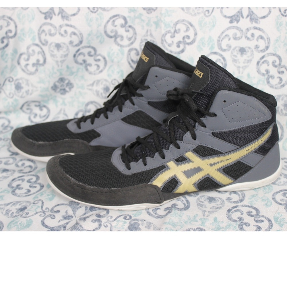 ASICS Matflex Wrestling Shoes‎ Black Gold High Top Mens Size 14